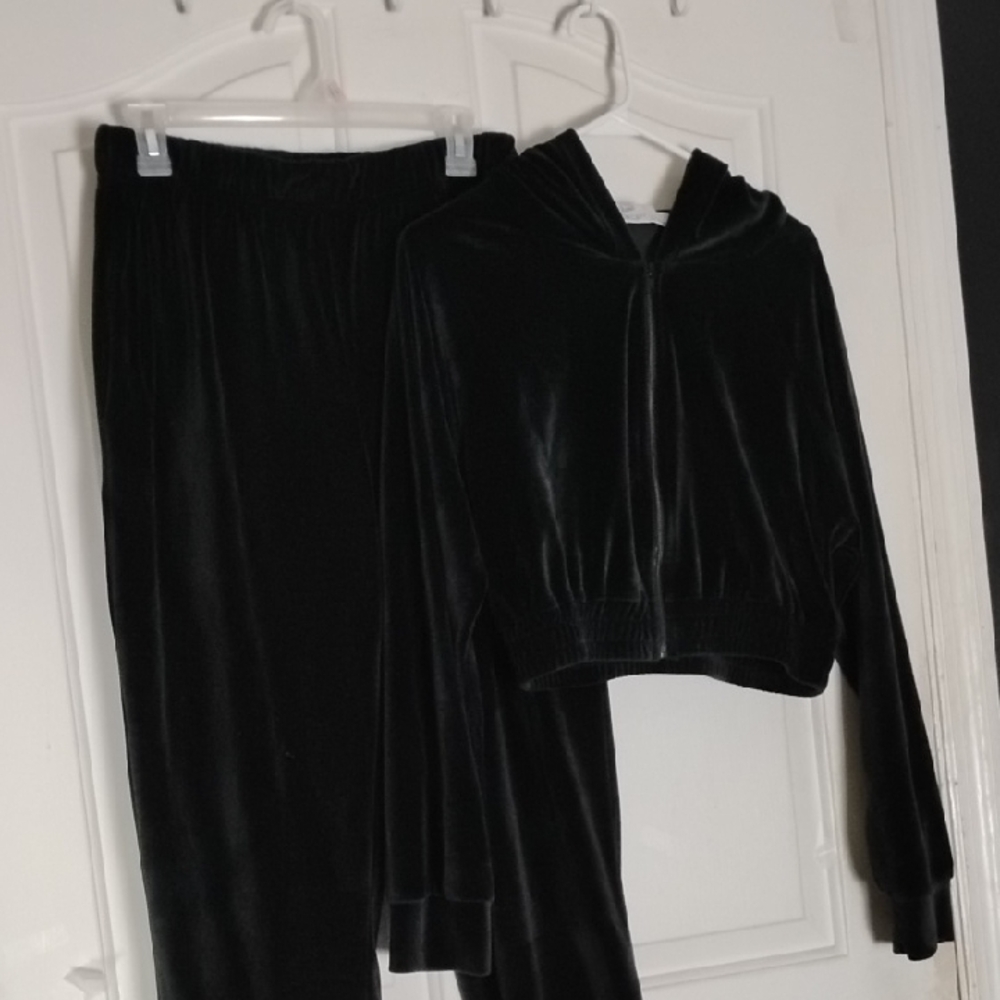 Black Velour cropped Hoodie and Pants Set L